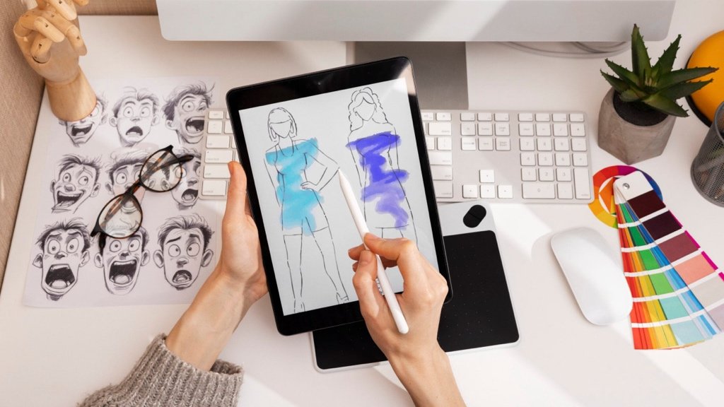 Mit KI-Technologie den Erfolg Ihres Modeunternehmens beschleunigen Modeunternehmer verwendet KI-Tools zur Gestaltung einer Bekleidungslinie